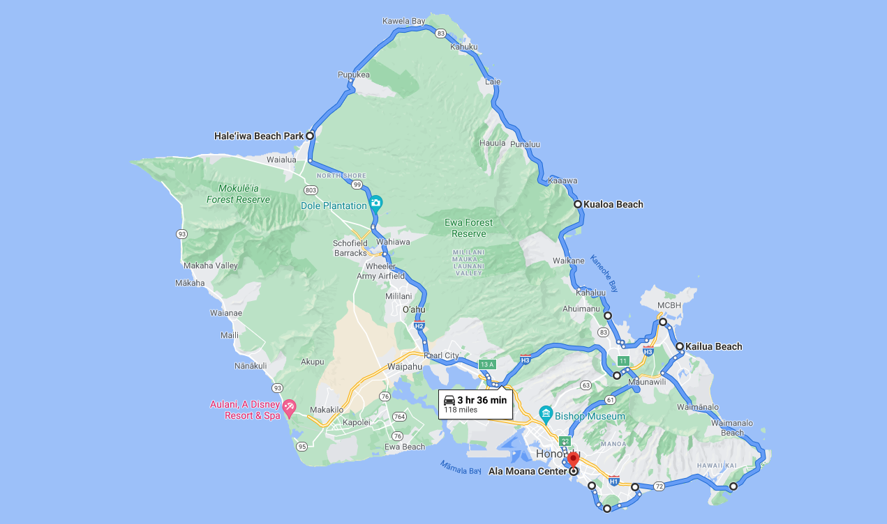 oahu circle island tour map